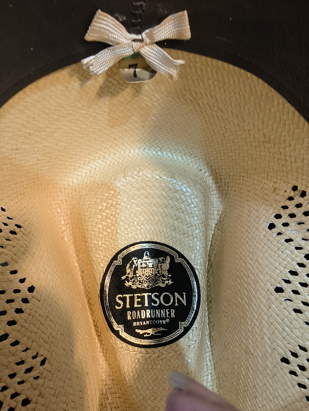 Men's Stetson Straw Cowboy Hat "Roadrunner" 7, Vintage With New Feather Hat Band - Picture 9 of 9